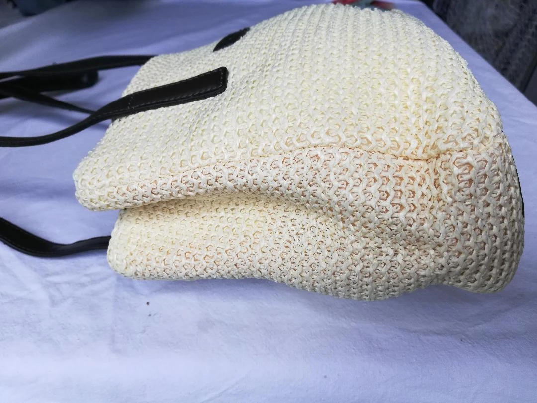 Pequeño bolso bandolera de 2 asas con doble compartimento tipo trenzado, amarillo, paja, nuevo – photo 7